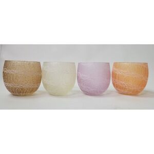 4 Vtg MCM Spaghetti String Shat-R-Pruf Roly Poly Lowball Glasses Orange Purple..